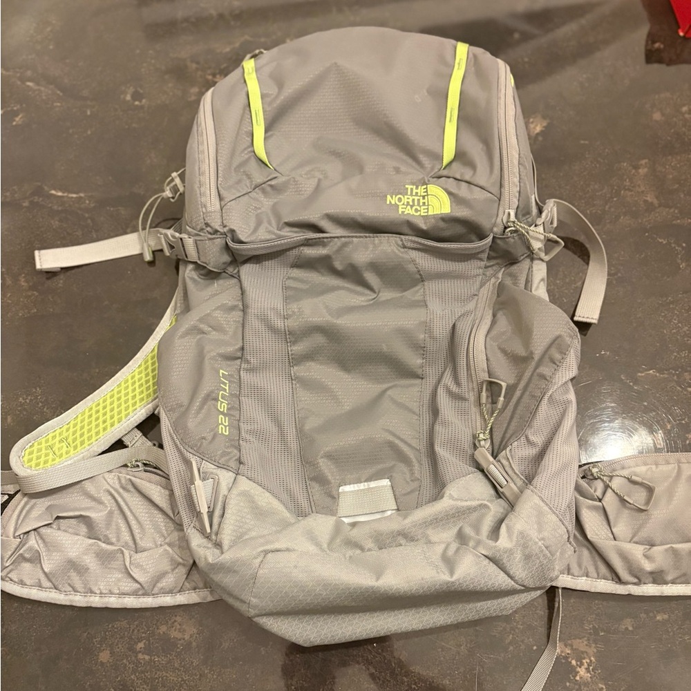 The North Face Gray Backpack with Neon Green Highlights